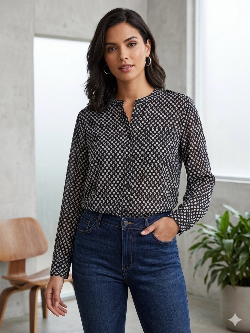 Apt. 9 Black & White Geometric Button-Front Blouse